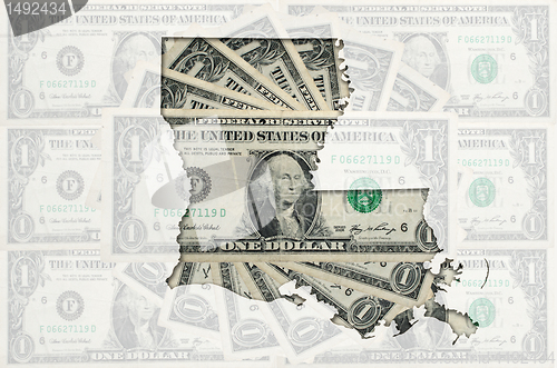 Image of Outline map of luisiana with transparent american dollar banknot