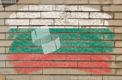 Image of flag of Bulgaria on grunge brick wall painted with chalk  
