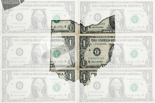 Image of Outline map of ohio with transparent american dollar banknotes i