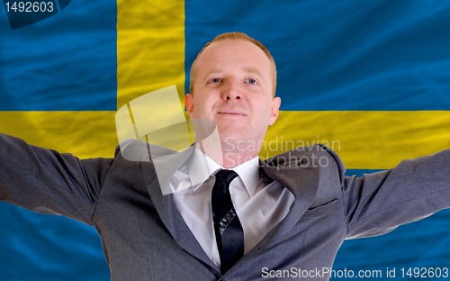 Image of happy businessman because of profitable investment in sweden sta