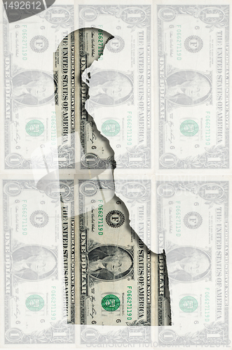 Image of Outline map of Delaware with transparent american dollar banknot