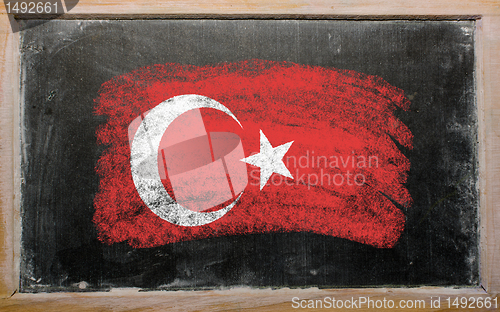 Image of flag of turkey on blackboard painted with chalk  