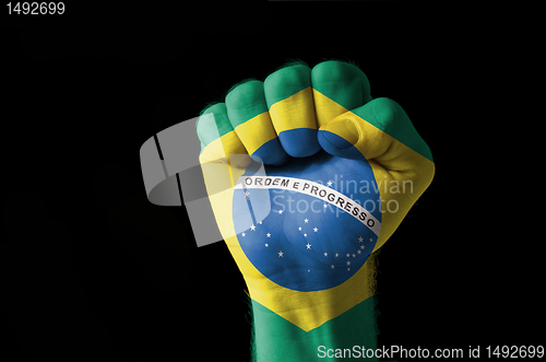 Image of Fist painted in colors of brazil flag