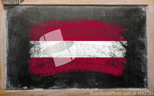 Image of flag of Latvia on blackboard painted with chalk  