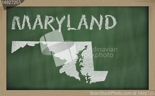Image of outline map of maryland on blackboard 
