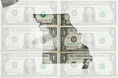 Image of Outline map of missouri with transparent american dollar banknot