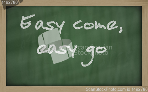 Image of " Easy come, easy go " written on a blackboard