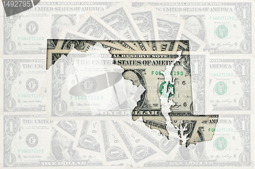 Image of Outline map of maryland with transparent american dollar banknot