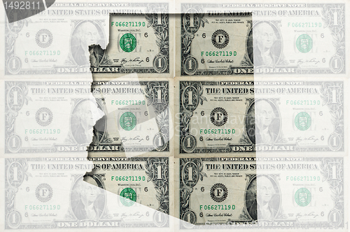 Image of Outline map of Arizona with transparent american dollar banknote