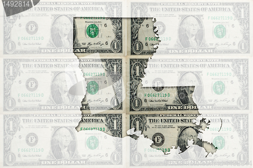 Image of Outline map of luisiana with transparent american dollar banknot