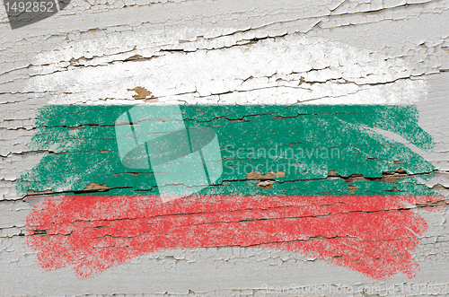 Image of flag of Bulgaria on grunge wooden texture painted with chalk  