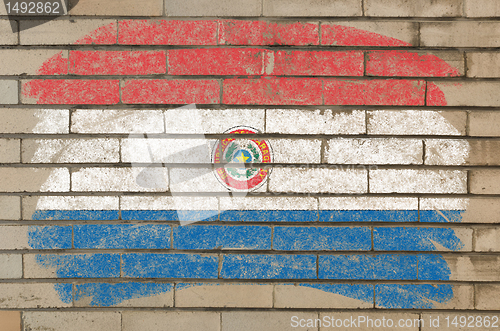 Image of flag of paraguay on grunge brick wall painted with chalk  
