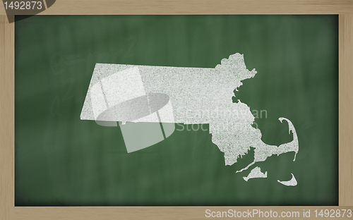 Image of outline map of massachusetts on blackboard 