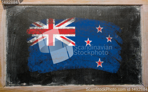 Image of flag of New Zealand on blackboard painted with chalk  