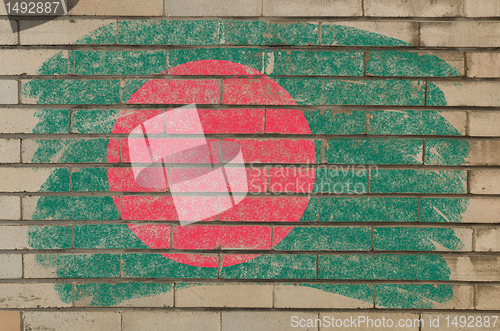 Image of flag of bangladesh on grunge brick wall painted with chalk  