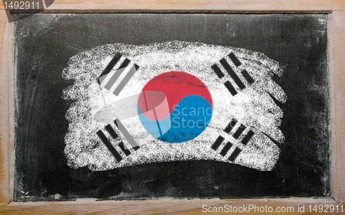 Image of flag of South Korea on blackboard painted with chalk  