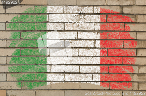 Image of flag of Italy on grunge brick wall painted with chalk  