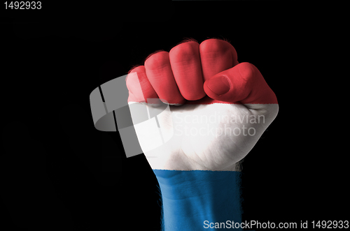 Image of Fist painted in colors of holland flag