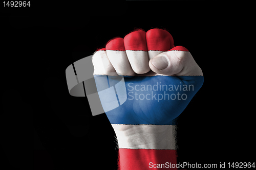 Image of Fist painted in colors of thailand flag