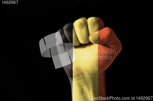 Image of Fist painted in colors of belgium flag