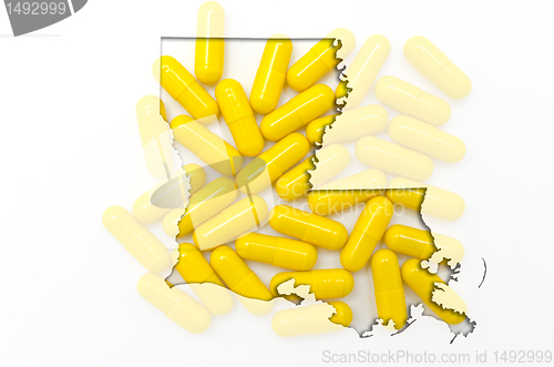 Image of Outline map of Luisiana with transparent pills in the background