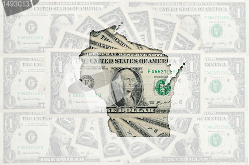 Image of Outline map of wisconsin with transparent american dollar bankno