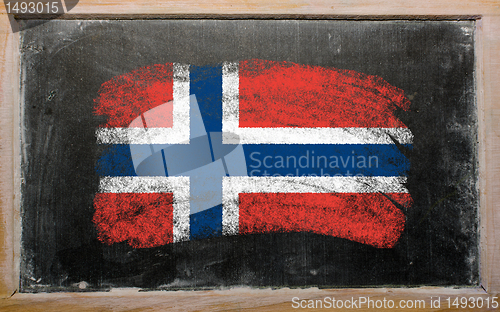 Image of flag of norway on blackboard painted with chalk  