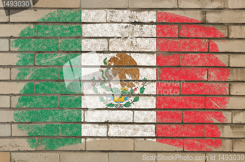 Image of flag of mexico on grunge brick wall painted with chalk  