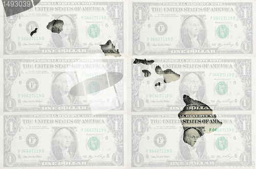 Image of Outline map of Hawai with transparent american dollar banknotes 