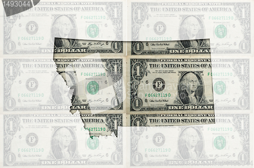 Image of Outline map of montana with transparent american dollar banknote