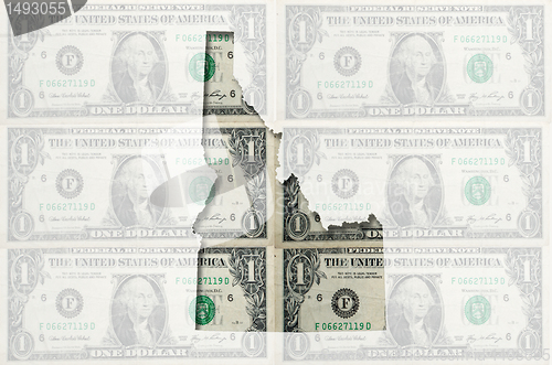 Image of Outline map of Idaho with transparent american dollar banknotes 