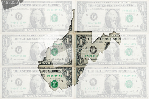 Image of Outline map of west virginia with transparent american dollar ba