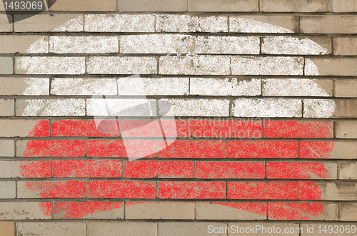 Image of flag of Poland on grunge brick wall painted with chalk  