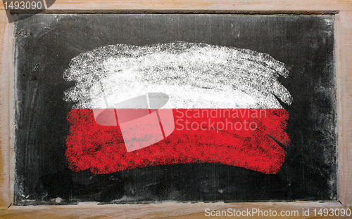 Image of flag of Poland on blackboard painted with chalk  