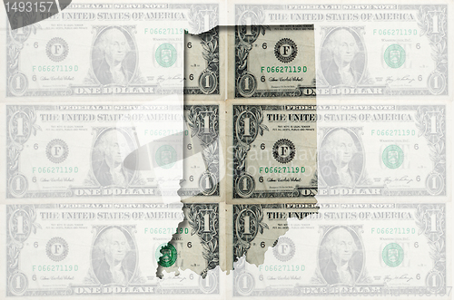 Image of Outline map of Indiana with transparent american dollar banknote