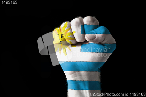 Image of Fist painted in colors of uruguay flag