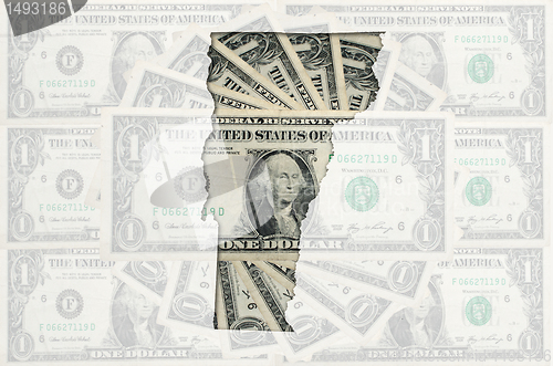 Image of Outline map of vermont with transparent american dollar banknote