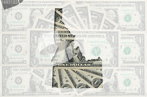 Image of Outline map of Idaho with transparent american dollar banknotes 