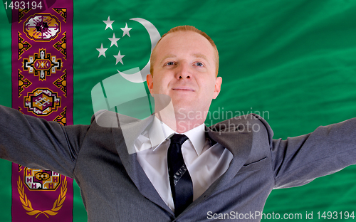 Image of happy businessman because of profitable investment in turkmenist