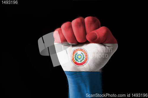 Image of Fist painted in colors of paraguay flag