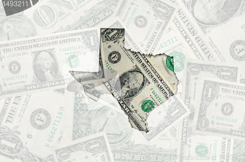 Image of Outline map of texas with transparent american dollar banknotes 