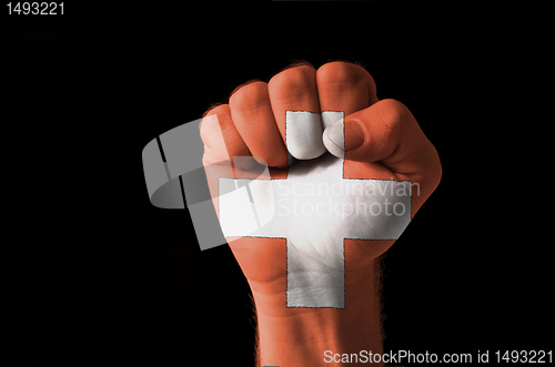 Image of Fist painted in colors of schwitzerland flag