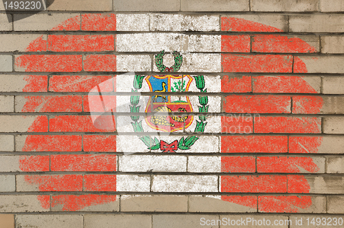 Image of flag of  on grunge brick wall painted with chalk  