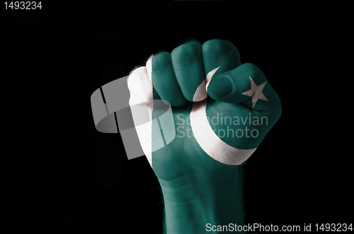 Image of Fist painted in colors of pakistan flag