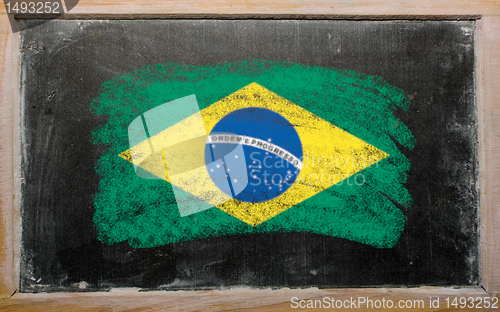 Image of flag of Brazil on blackboard painted with chalk  