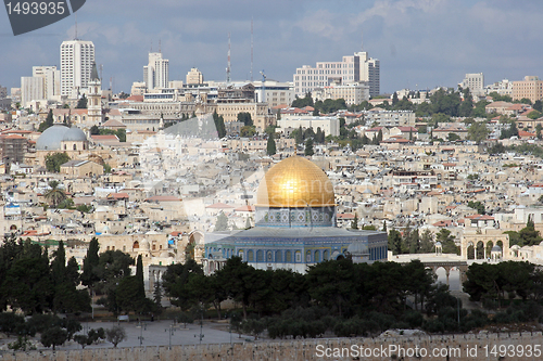 Image of View on old Jerusalem and Dome of the Rock temple