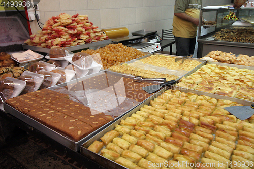 Image of Tasty arab sweets in Jerusalem market, Israel