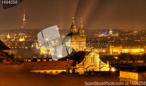 Image of Prague view and church at night