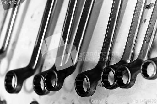 Image of Industrial spanners in black and white with high contrast