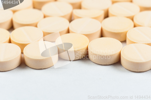 Image of Texture of medical pills on white background